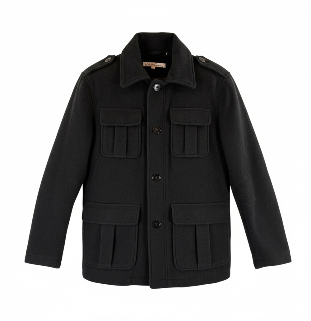 Kenneth Cole New York Wool Blend Field Jacket Size L Black Four Pocket Utility
